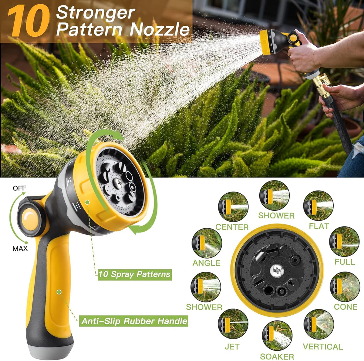25FT Expandable Lightweight Garden Hose with 10-Function Nozzle and Solid Connector - No Kink Design (Black)