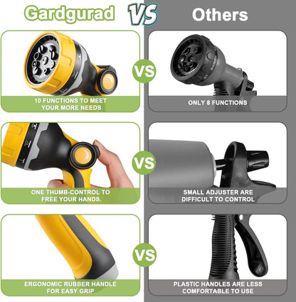 25FT Expandable Lightweight Garden Hose with 10-Function Nozzle and Solid Connector - No Kink Design (Black)