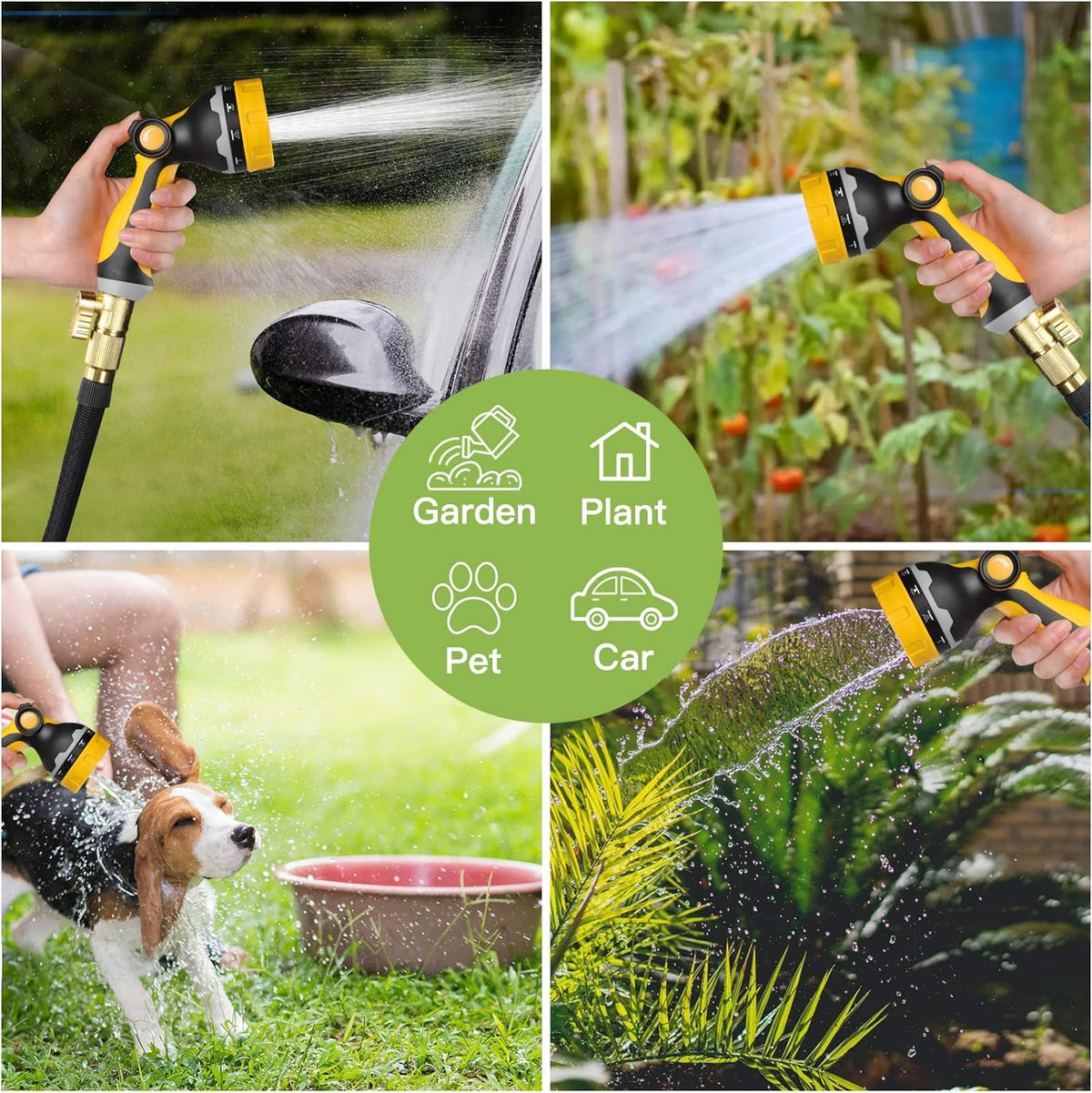 25FT Expandable Lightweight Garden Hose with 10-Function Nozzle and Solid Connector - No Kink Design (Black)